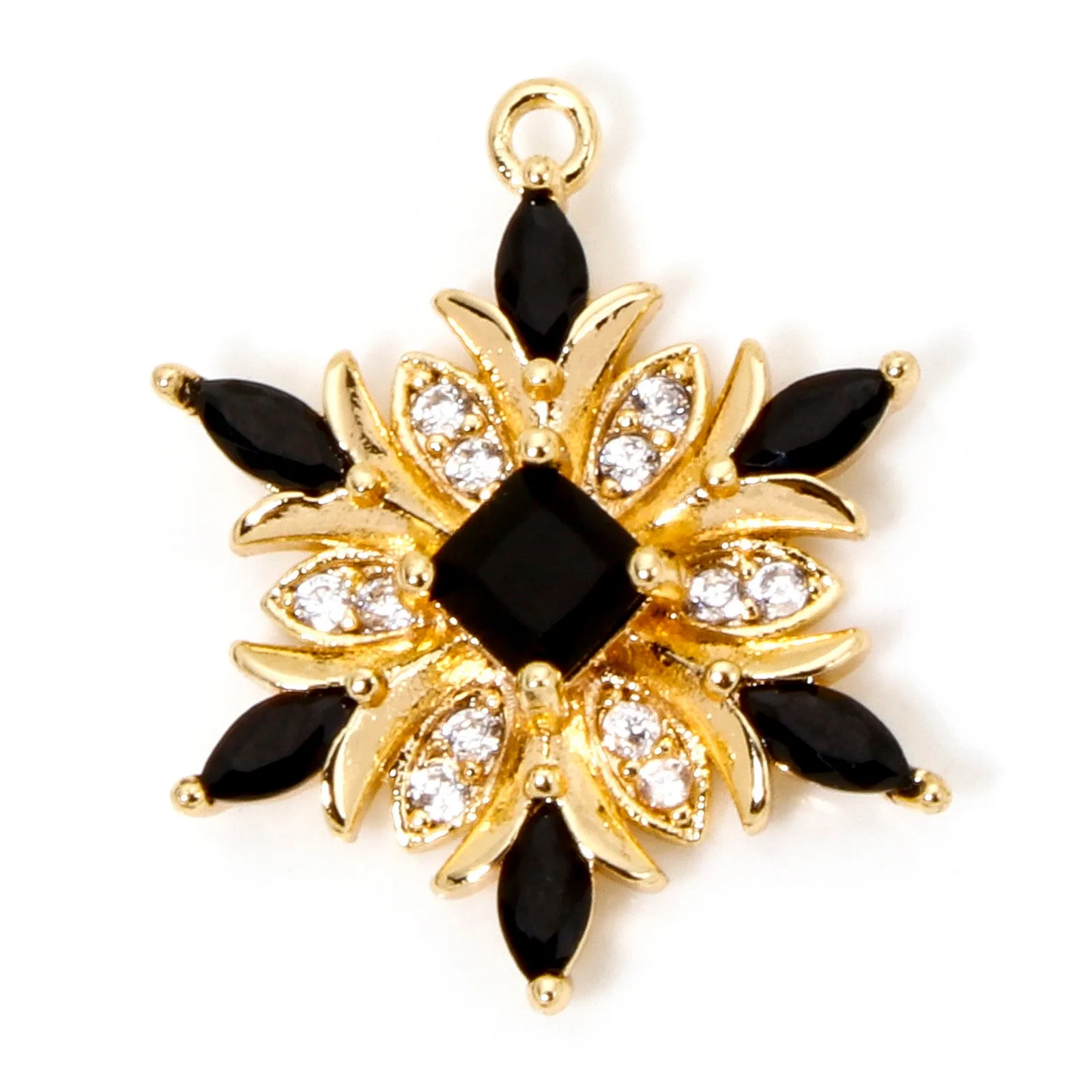 1 Stück Weihnachts-Messinganhänger, goldfarben, Schneeflocke, mit Zirkonia, mehrfarbiger Strass-Anhänger, zum Selbergestalten, Schmuckgeschenk für Damen, 20,5 x 16 mm. – Detail 8