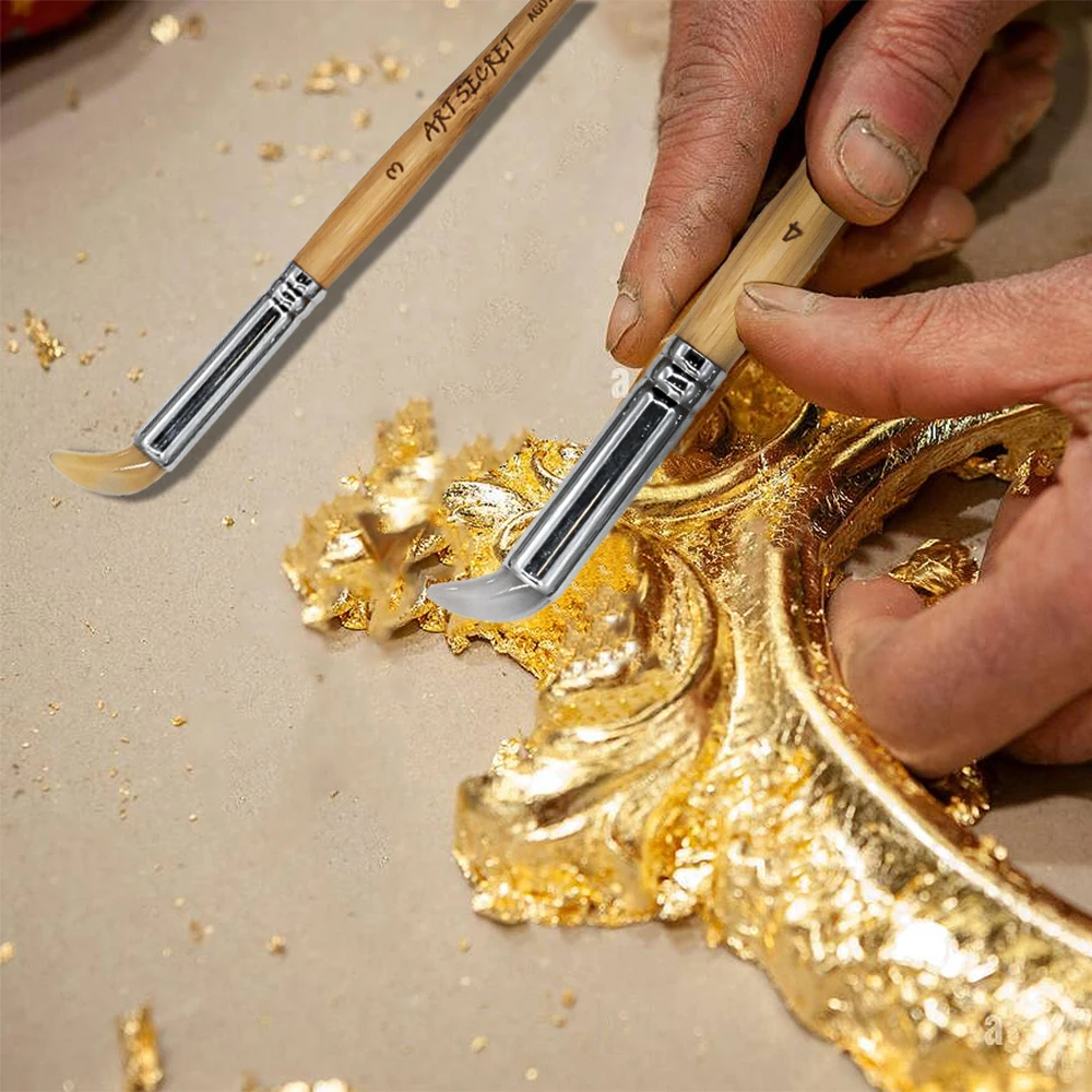 Bruciatori di agata per lamina d'oro, lunetta piatta rotonda a forma curva, foglia d'argento dorata, pietra di agata, strumenti artigianali, pittura artistica