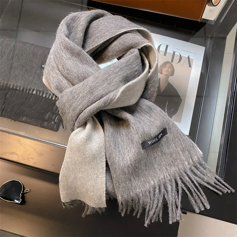 100% Wool Winter Scarf For Women Long Warm Cashmere Scarves Hijab Solid Lady Shawl Wrap Female Pashmina Bandana Head Scarfs NEW