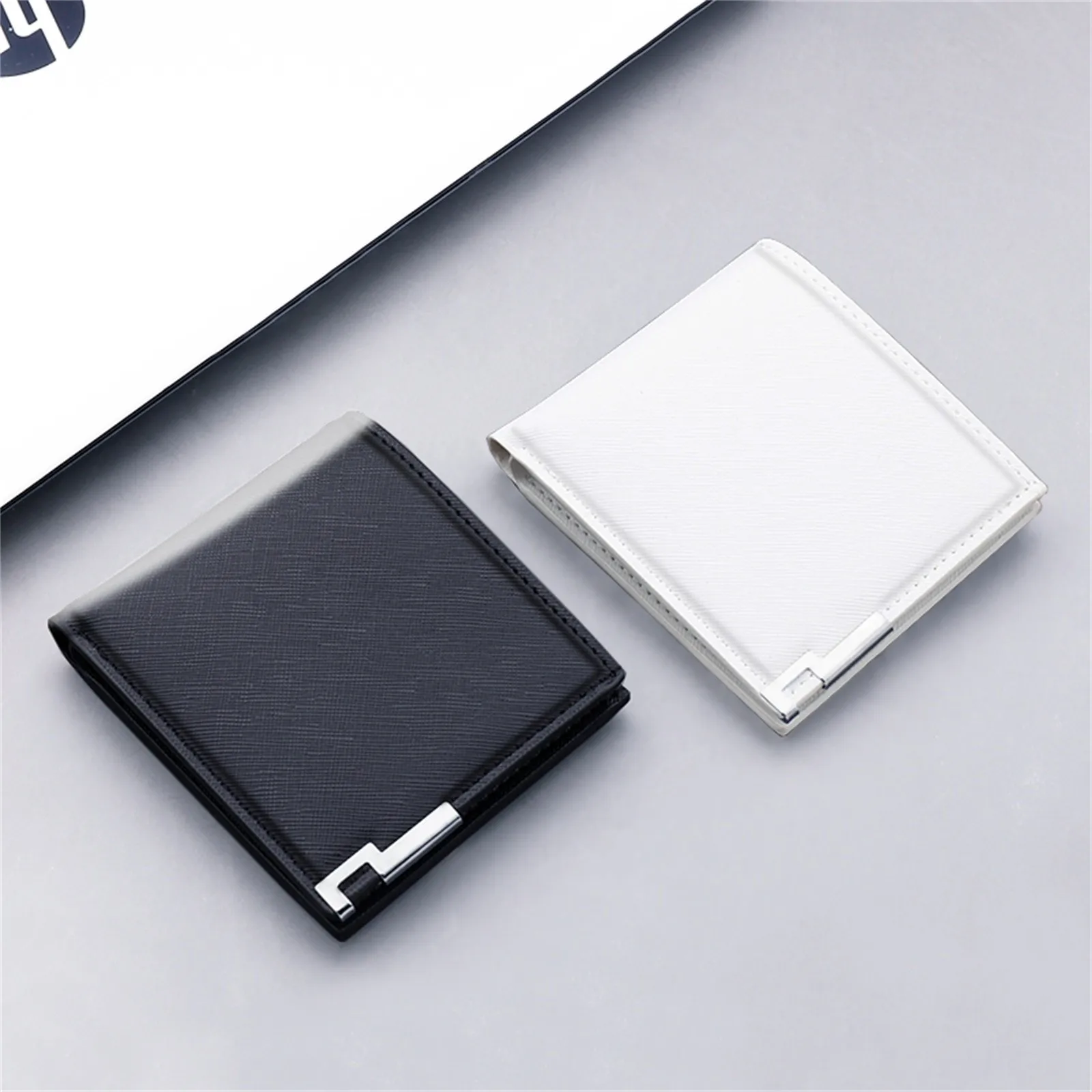 Cartera corta de piel de vaca para hombre, billetera de cambio informal con múltiples ranuras para tarjetas, Color sólido, tendencia de negocios juvenil