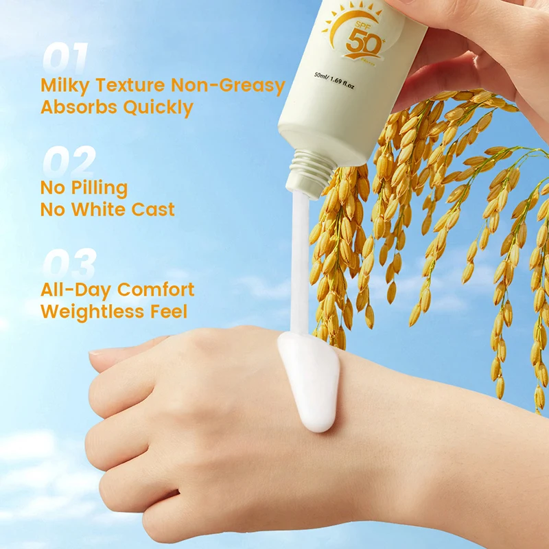 Korea Rice Probiotics Sunscreen 50ml Spf50+ Hydrating Lightweight Daily Face Sun Cream Non-greasy Moisturizer Makeup Primer Base