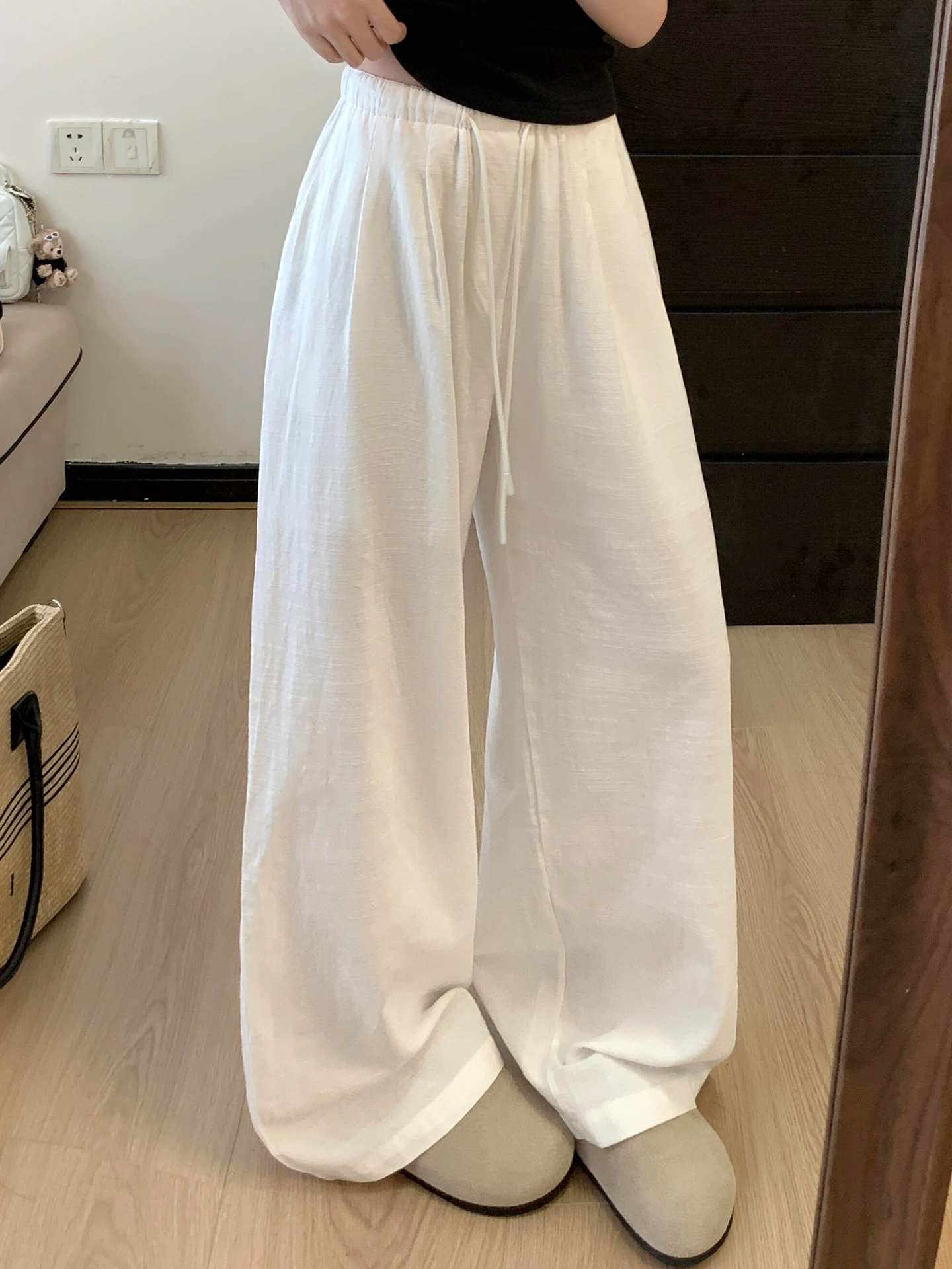 

Emily Clud Recommended White Linen Wide Leg Pants Women's Spring Summer Drapey Cotton Linen Casual Floor Length Trousers