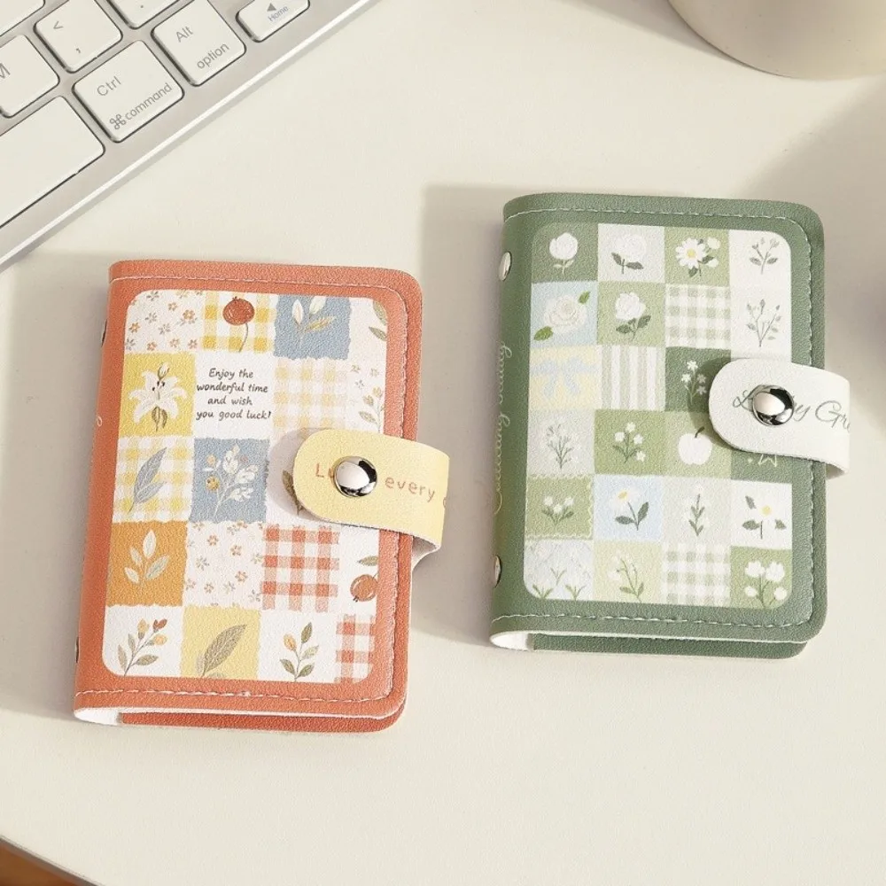 PU Leather Credit Card Holder Wallet Large Capacity Lightweight Mini Card Case Waterproof Floral Plaid Pattern