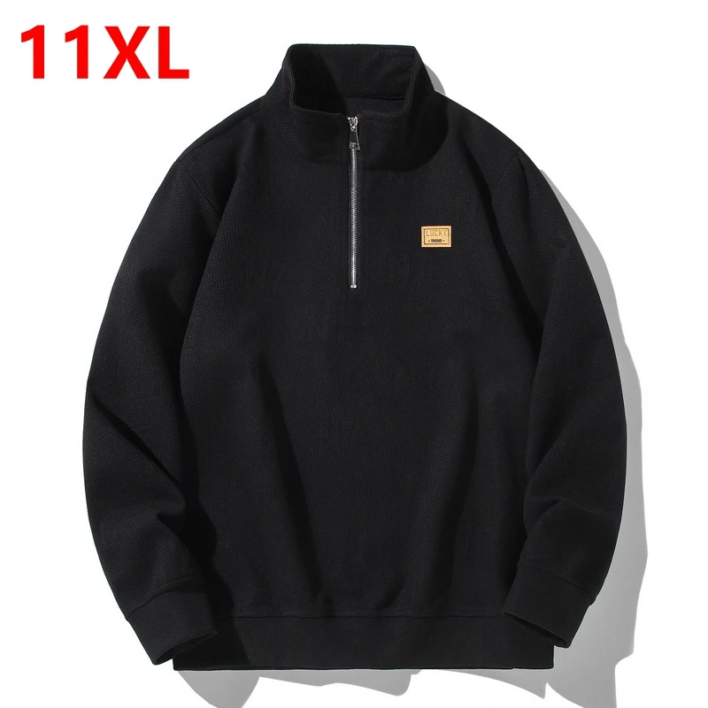 Men's Plus Size Half Zipper Sweater Spring Autumn New Stand up Collar Coat Trendy Loose Youth 150kg 11xl Sweatshirts