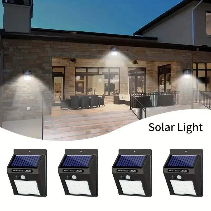 

IP45 Waterproof Solar Outdoor Lights - Set of 4 motion sensor security lights with 3 lighting modes for garden fences, garages.