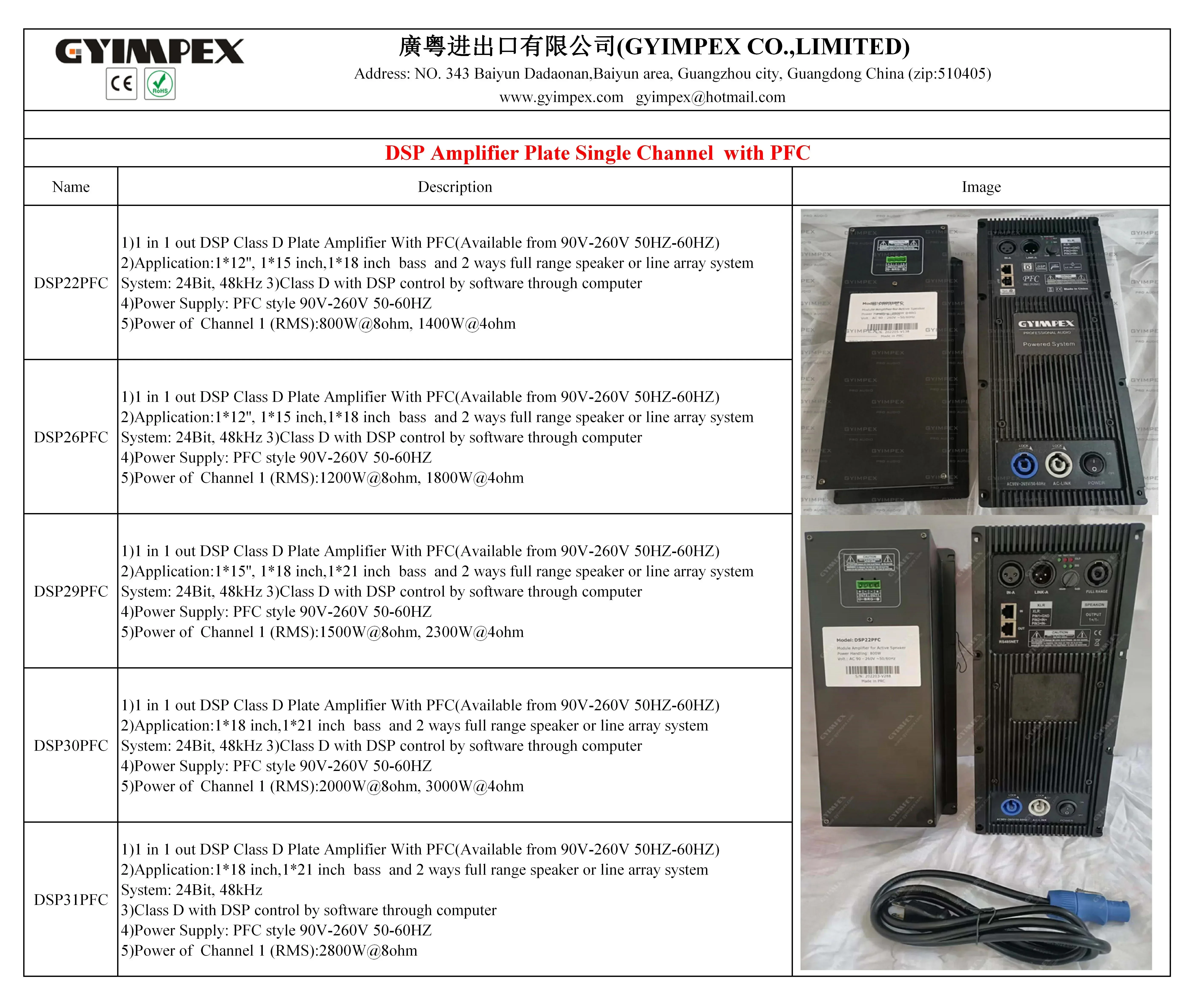 DSP22PFC/DSP26PFC/DSP29PFC/DSP30PFC/DSP31PFC module plate amplifier digital dsp power amps  bass subwoofer