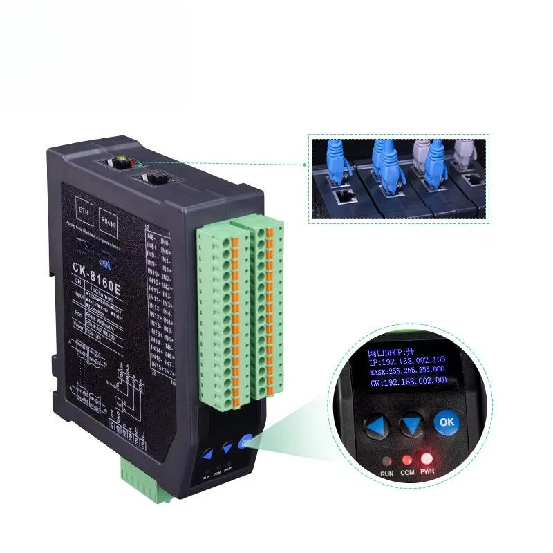 CK-8160E 24-Bit High Precision Analog Input Module 16-Channel 4-20mA Ethernet Modbus TCP Digital Remote I/O Output Input Modules