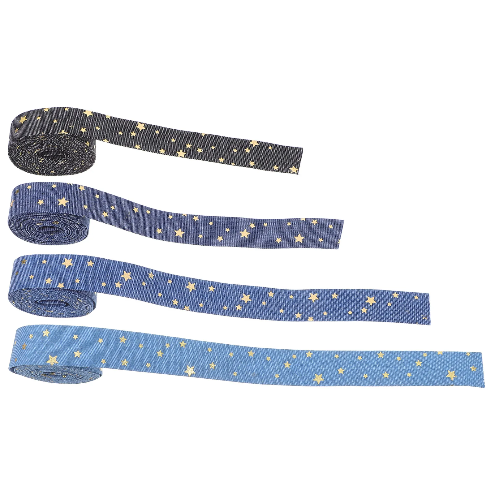 

4 Rolls Webbing Ribbon Gold Foil Glitter Ribbon Star Crafting Strips Holiday Fabric Ribbons Star Decorations