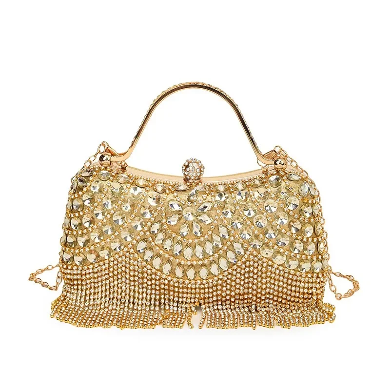 European and American rhinestone dinner bag fringed portable banquet bag fashion celebrity dinner shoulder bag