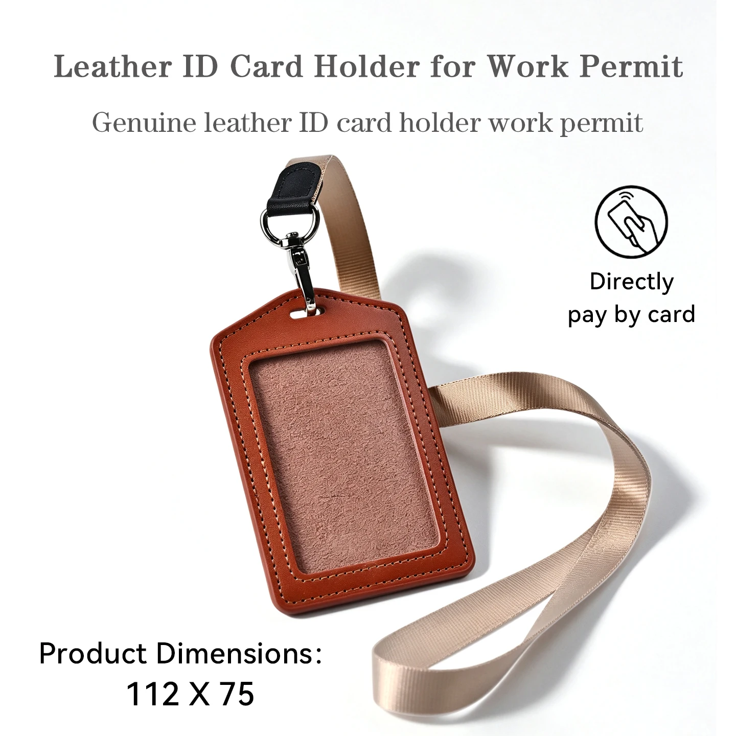 Genuine Leather Vertical ID Badge Holder with Lanyard 85x55mm Work Permit Card Case NFC Access Card Direct Swipe Cover