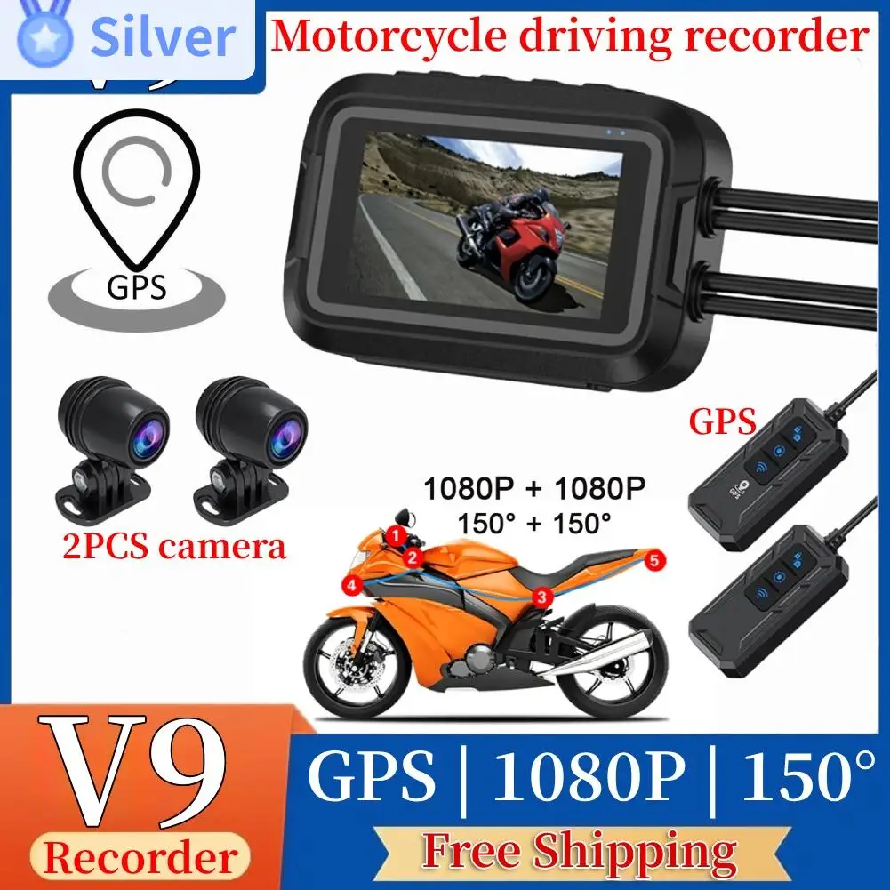 V9 Motorcycle Dashcam Full HD Dual 1080P Front Rear Camera 64G Waterproof Motorcycle DVR Dash Camera G-Sensor WiFi GPS Black Box