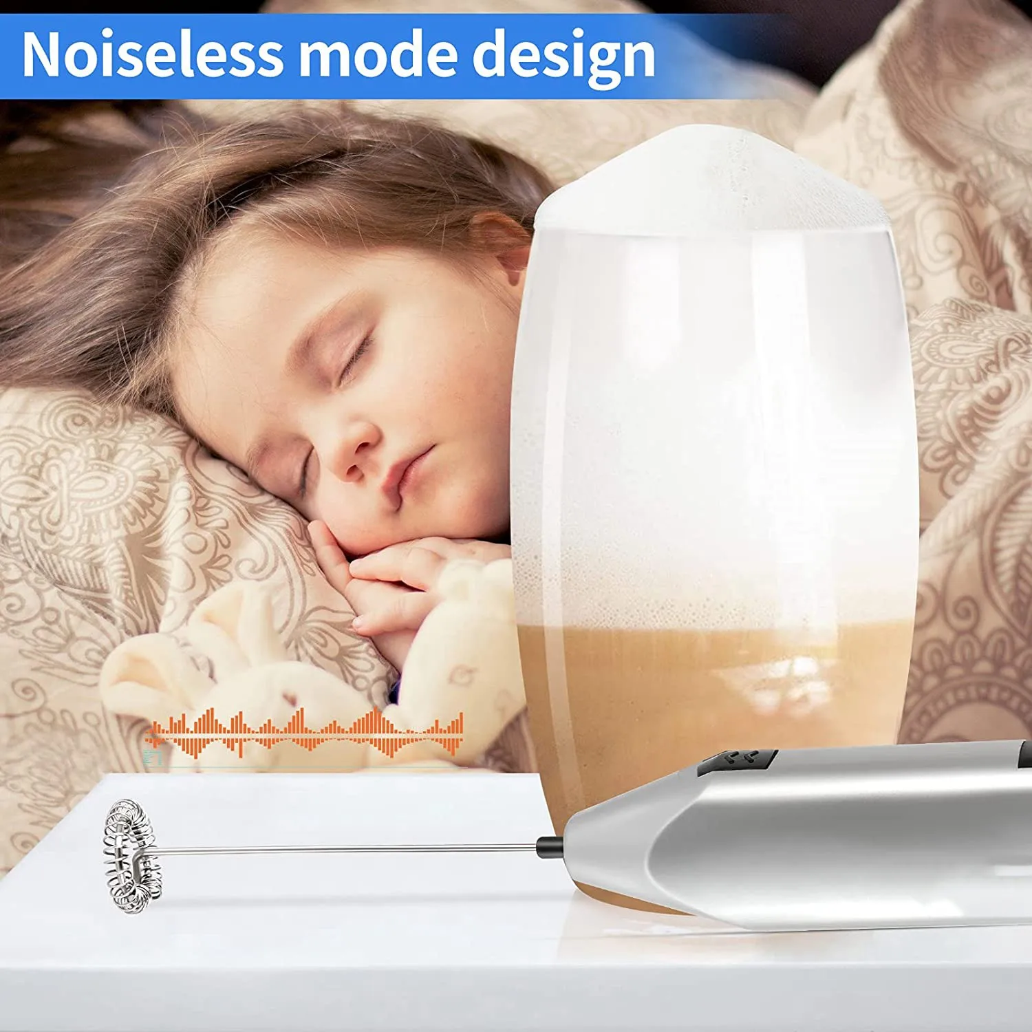 เครื่องตีฟองนม Quiet Hand Held Frother Whisk High Powered Mini Blender เครื่องทําโฟมไฟฟ้า เครื่องปั่นผสม