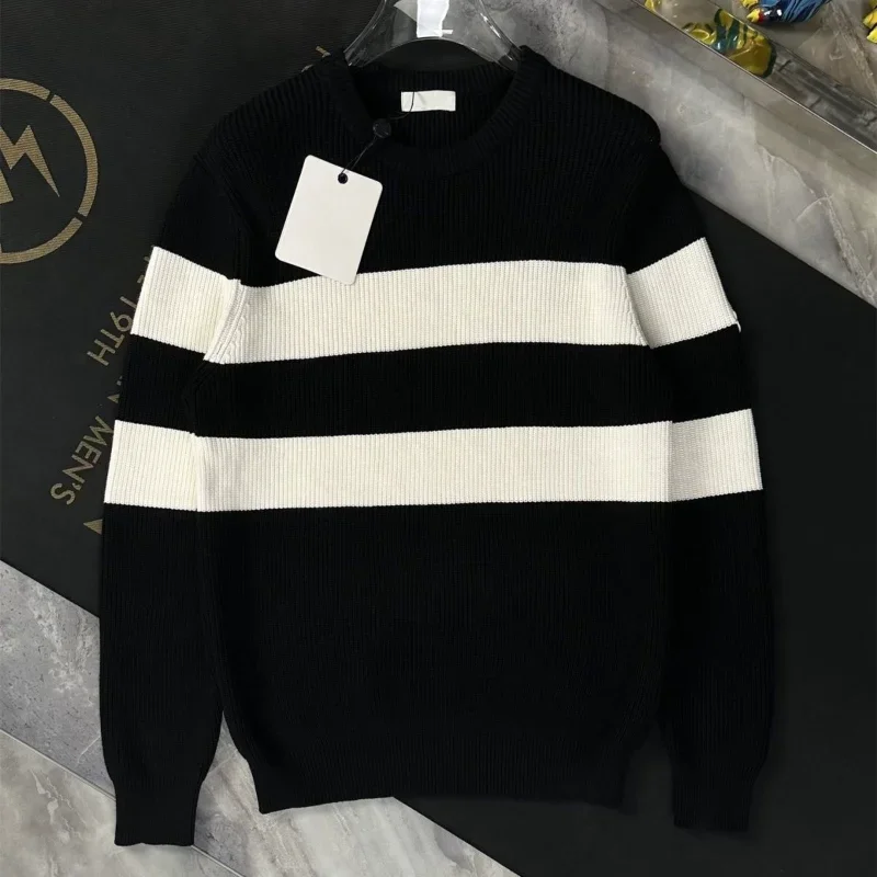 Men and Women, Autumn and Winter Round Neck Striped Casual and Plush Warm Underwear Base Shirt Top