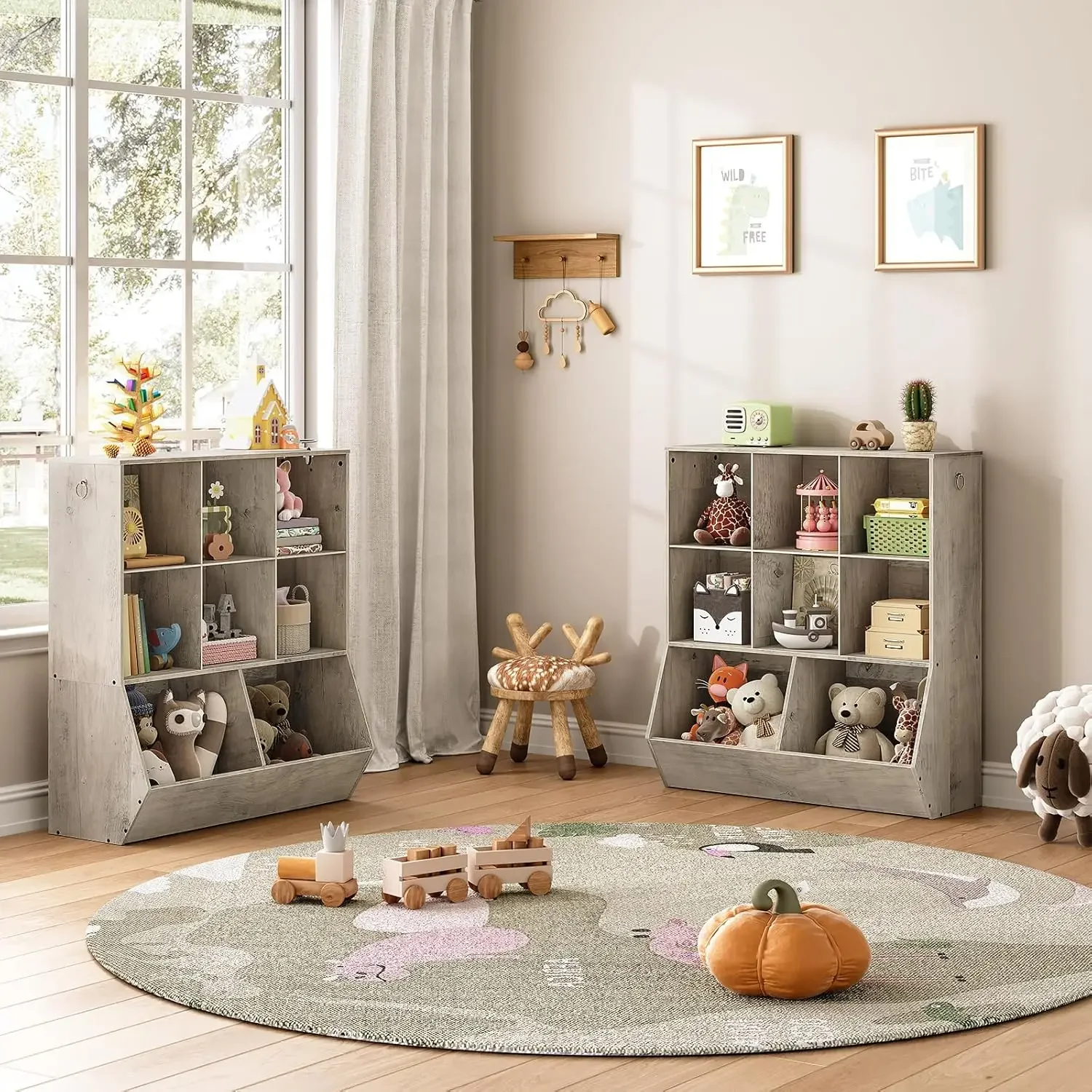 子供用本棚、おもちゃ収納キャビネット、子供用おもちゃオーガナイザー、8個のキュービクル、本棚フットボード、子供用本棚、プレイルーム用