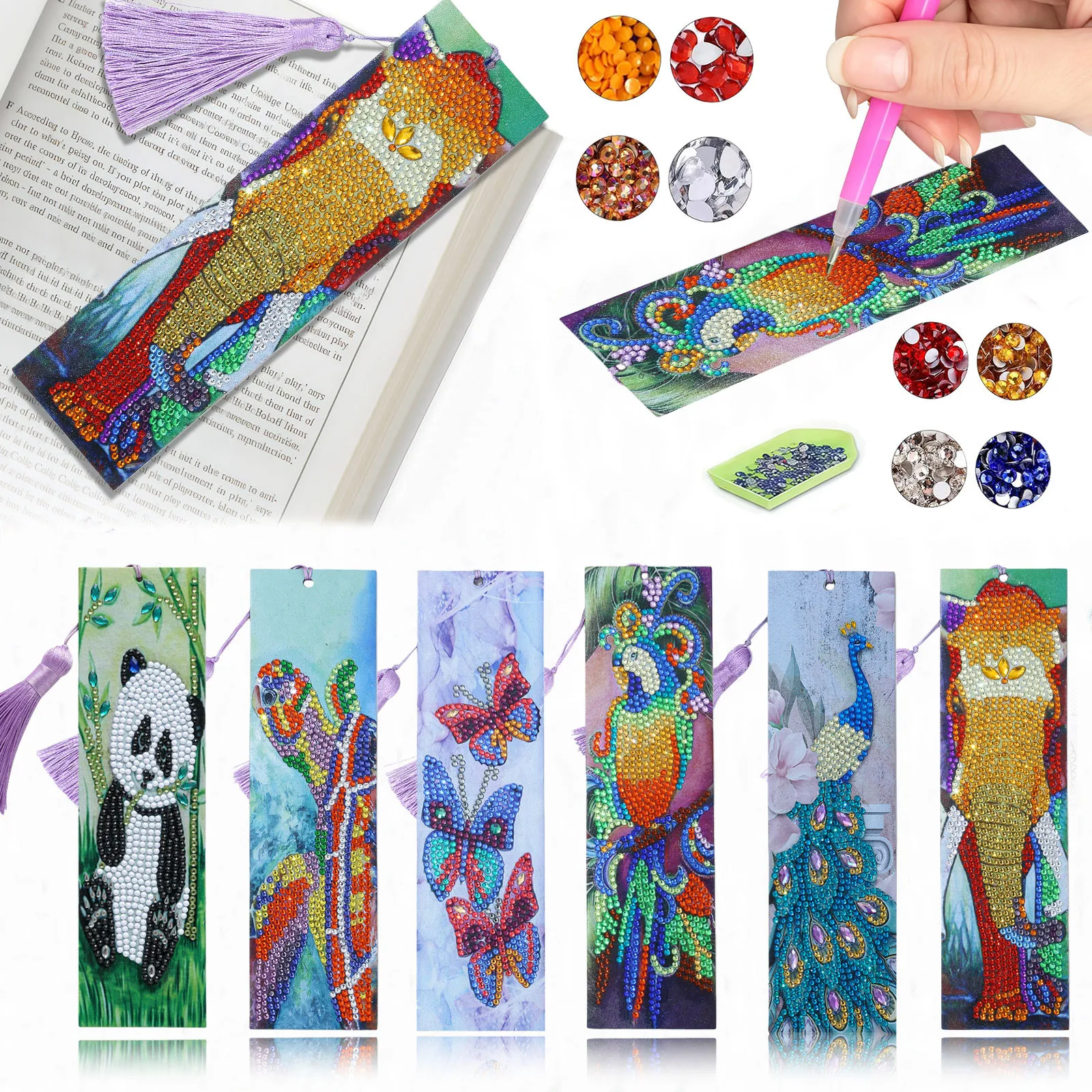 

1 набор алмазной живописи «сделай сам», изготовлен из искусственной кожи с кисточками на тему животных, подходит для закладок для энтузиастов чтения.