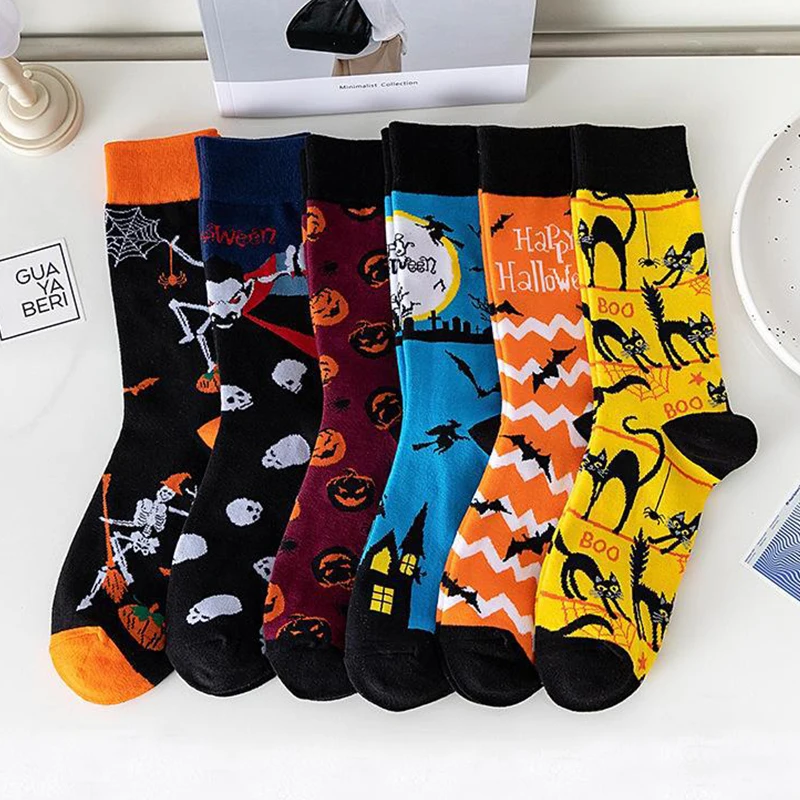 Halloween Cotton Socks for Men Women Skull Vampire Pumpkin Bat Head Funny Warm Fashion Autumn Winter Socks