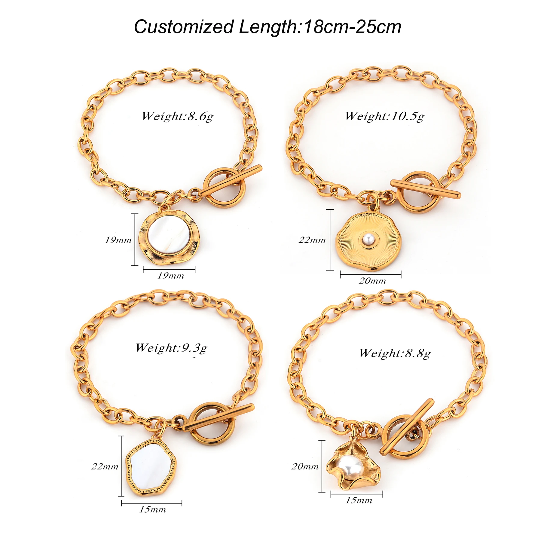 الأزياء الفولاذ المقاوم للصدأ تقليد اللؤلؤ شل سحر سلسلة ربط سوار غير يتلاشى أفضل هدية للنساء طول 18 سنتيمتر-25 سنتيمتر