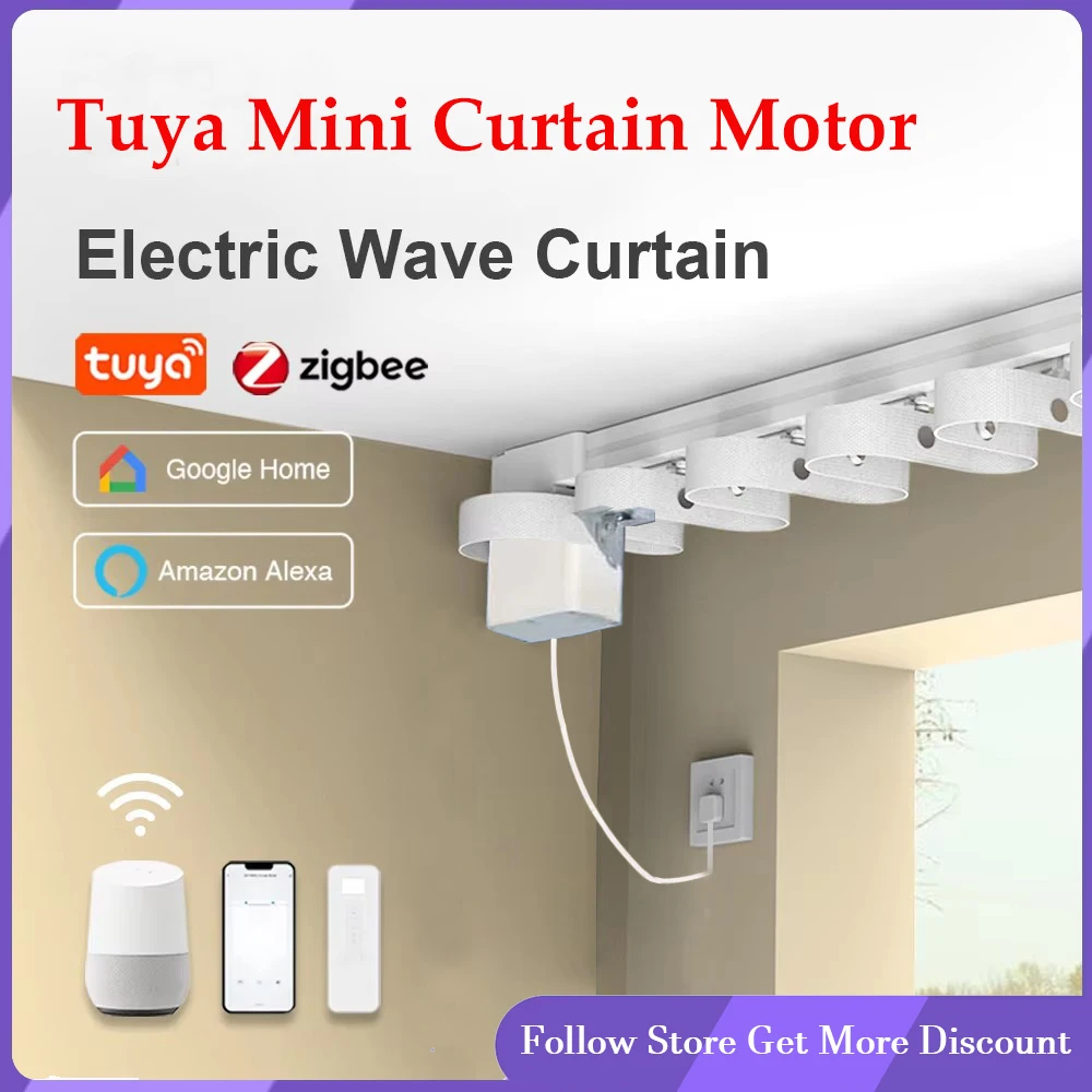 

Newest Tuya Zigbee Smart Mini Curtain Motor Customizable Ripple Fold S Wave Electric Track Set Cornice Rail Support Alice Alexa