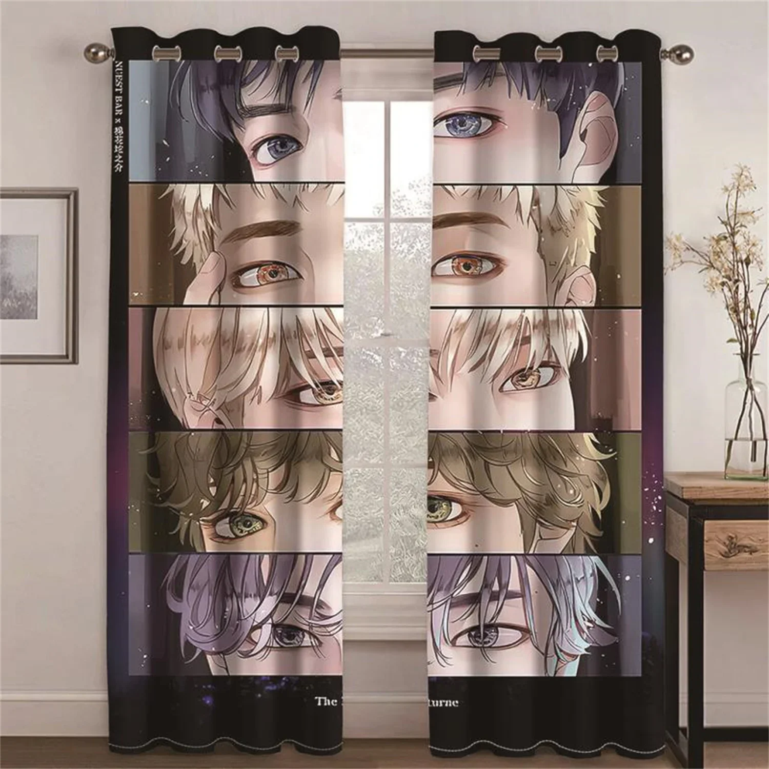 Japanese Cartoon design caricature cute eye Drapes Light Filtering Window Curtains 2 pieces for Living Room Bedroom Home Decor