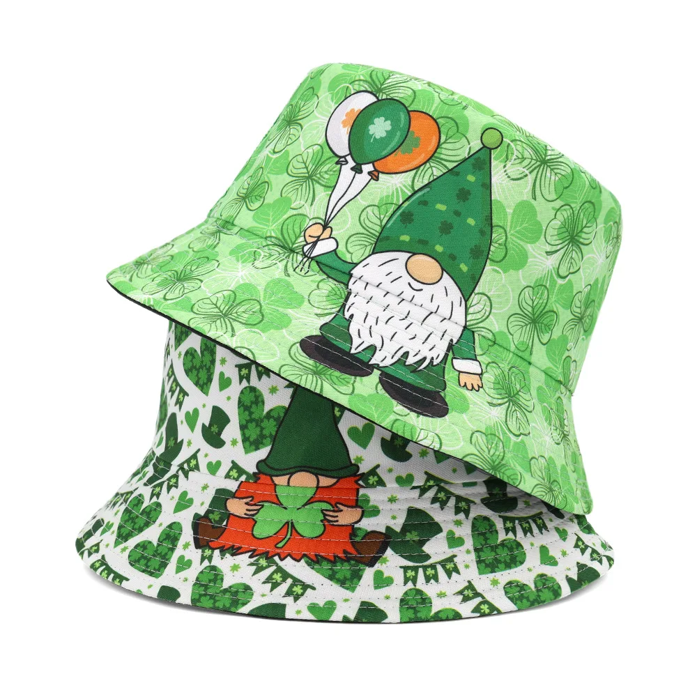 2025 عيد القديس باتريك قبعة بحافة للنساء الرجال الاستوائية طباعة مراجعة الصيف مزدوجة الجانب قبعة الشمس الورقة الخضراء بنما قبعة الشاطئ #1