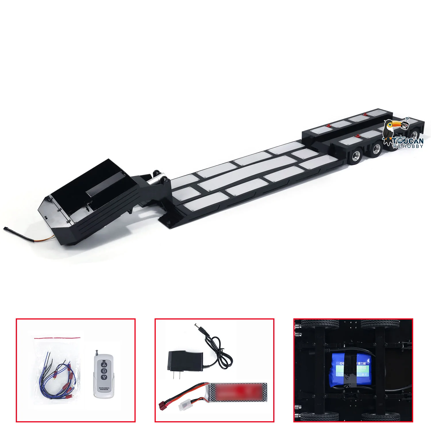 RC 4Axle Trailer Metal Extendable Semi-trailer Rear Light LED for 1/14 Scale Remote Control Tractor Truck Car Trailers Model Toy