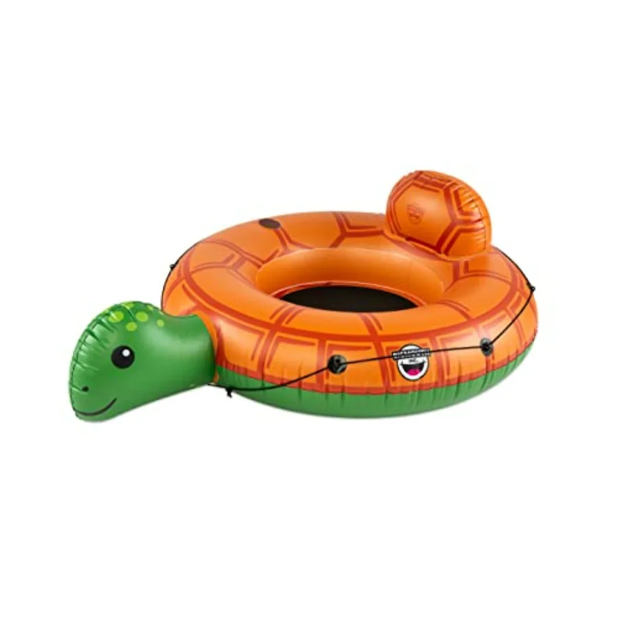 Heavy Duty Turtle River Tube for river trips and lakes: durable PVC, blue, inflatable floating raft with mesh seat, drink holde
