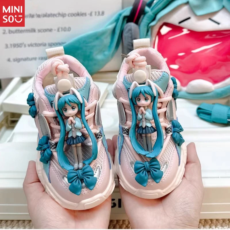

Miniso Girls 2025 Shoes - Spring Fall Chunky Sneakers, Breathable Mesh Running Shoes for Kids