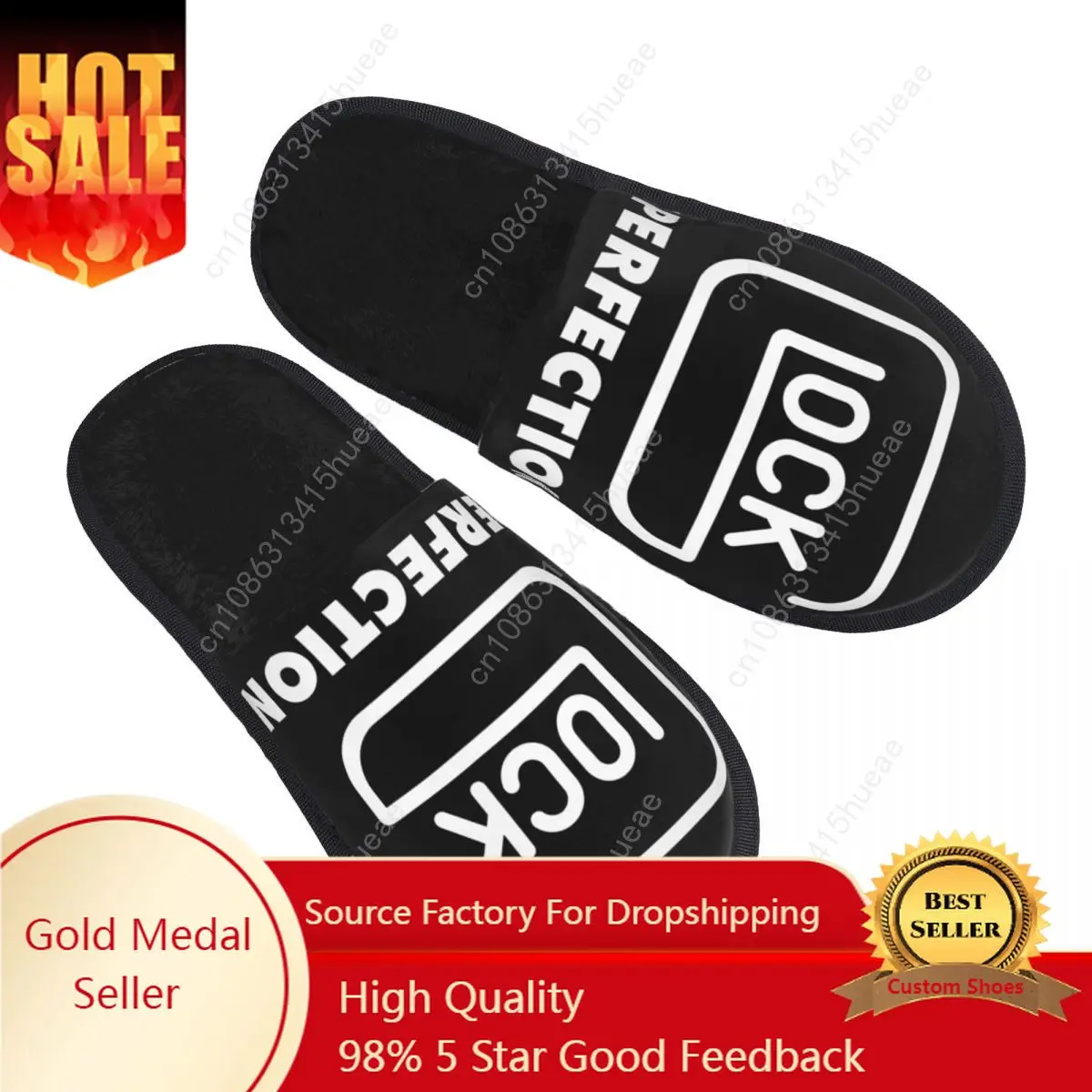 

Custom Fashion Glock Memory Foam Slippers Women Soft Warm USA Handgun Pistol Logo House Slippers