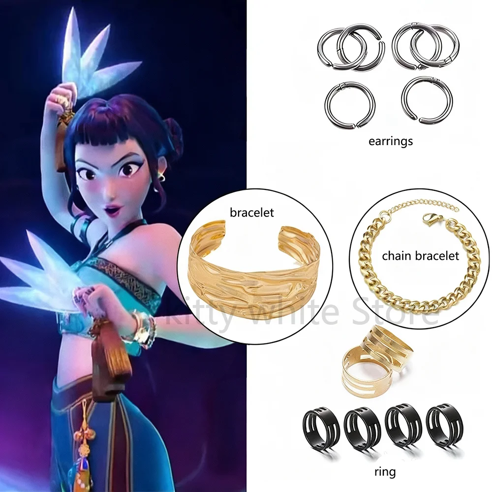 Película de Anime KPops Demon Hunters Zoey, accesorios de Cosplay, pendientes, anillos, pulsera, uniforme KPOP Huntrix, accesorios para fiesta de Carnaval y Halloween