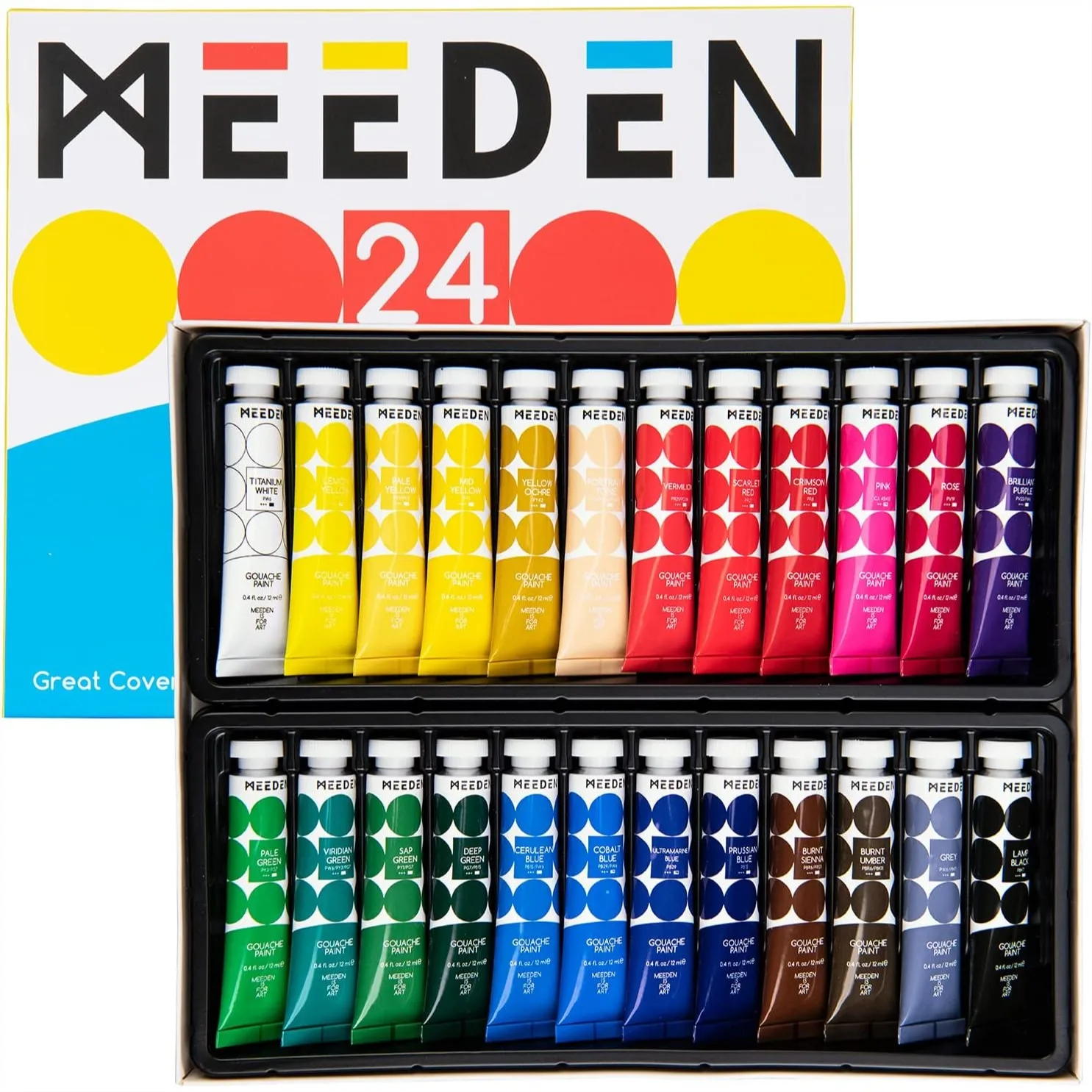 

Gouache Paint Set, 24 x 12ml Water-Based Tubes for Canvas & Paper, Art Supplies for Artists Adults Beginners