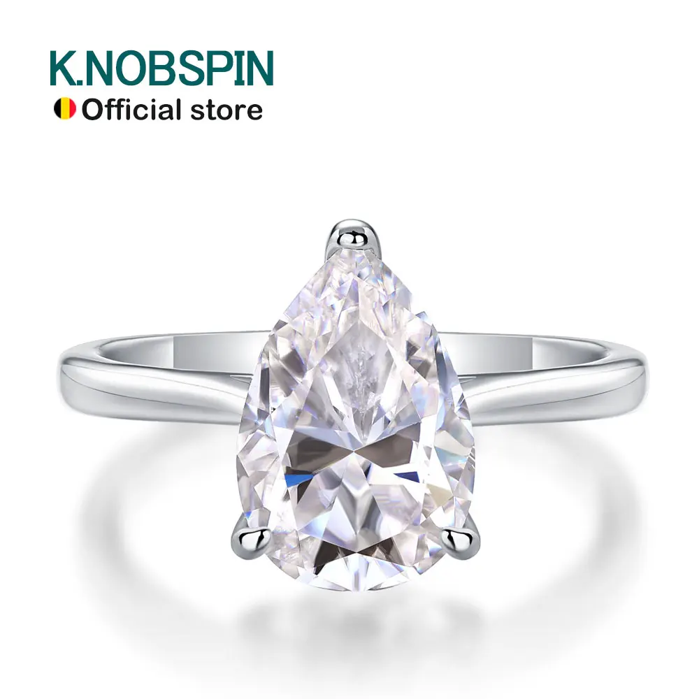 KNOBSPIN 1-4ct Pear Cut Moissanite Engagement Rings for Women D VVS1 Diamond with GRA s925 Sterling Silver Promise Wedding Ring