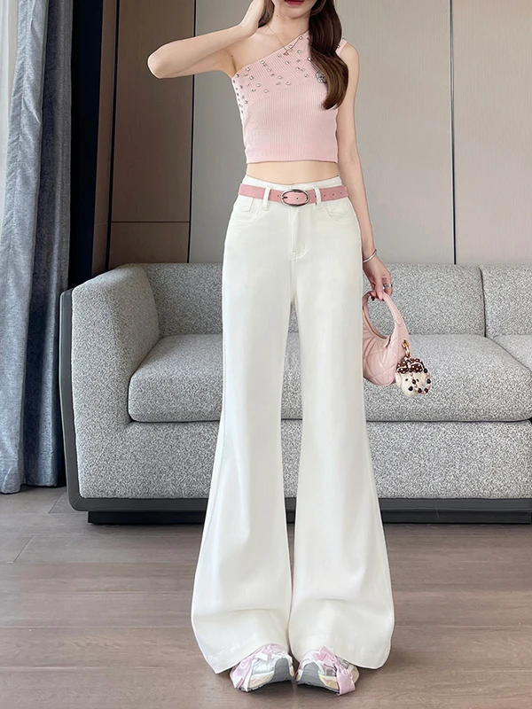 

Summer Thin White Lyocell Denim Pants Women's High Waist Straight Leg Loose Wide Leg Long Trousers Fashionable Small Size