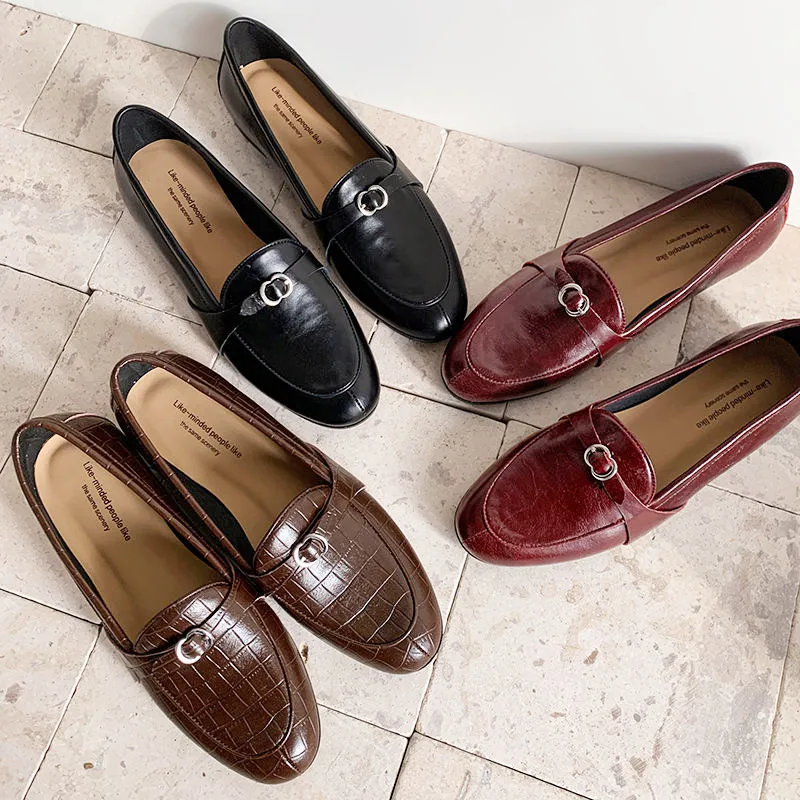 MKKHOU Fashion Women's Shoes New High Quality Genuine Leather Shoes Round Head Low Heel Loafers Women's Shoes Casual Shoes