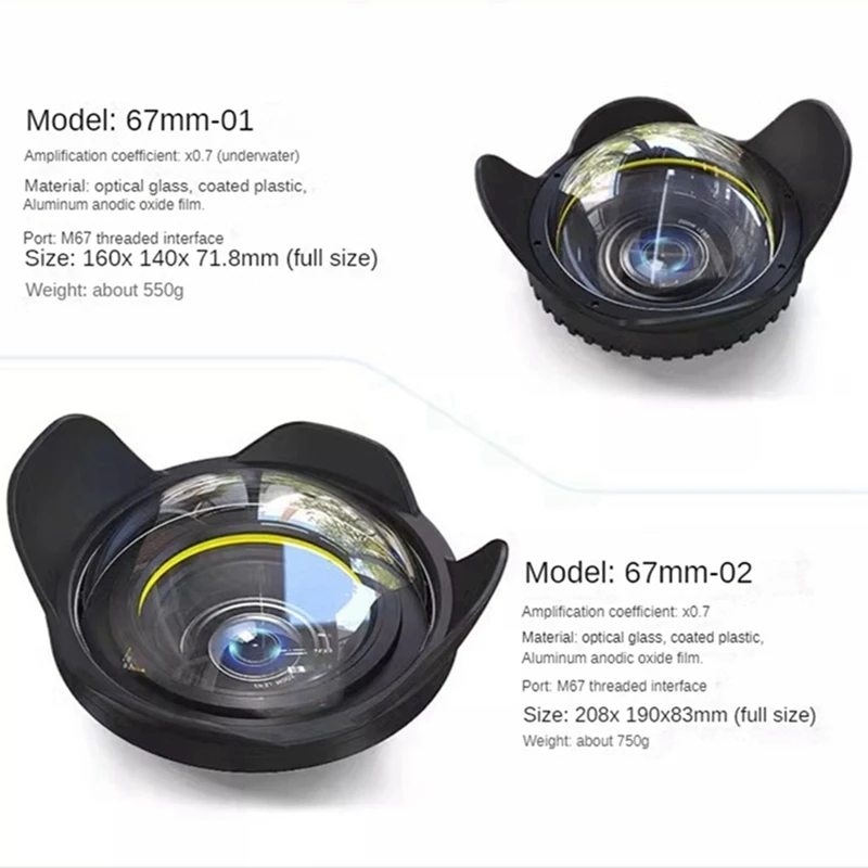 For SLR Camera 67Mm Portable Waterproof Wide Angle Dome Port Lens Housing Case Underwater Diving Parts