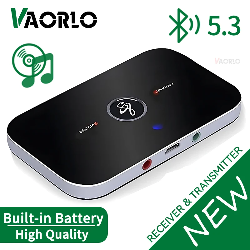 Receptor y transmisor de Audio Bluetooth 5,3 B6 2 en 1, adaptador inalámbrico con batería integrada de 3,5mm AUX + RCA para coche, PC, TV y auriculares
