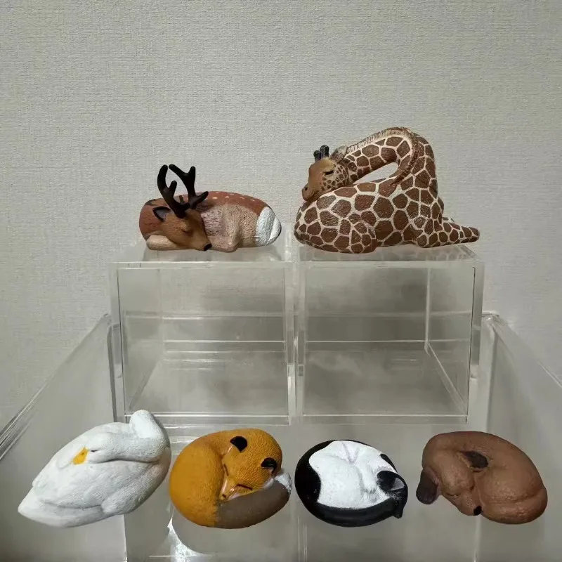 Zoo Sleeping Animals Series Gashapon Toys Giraffe Fox Cat Dog Sika Deer White Swan Creative Model Decoration Ornaments Toys