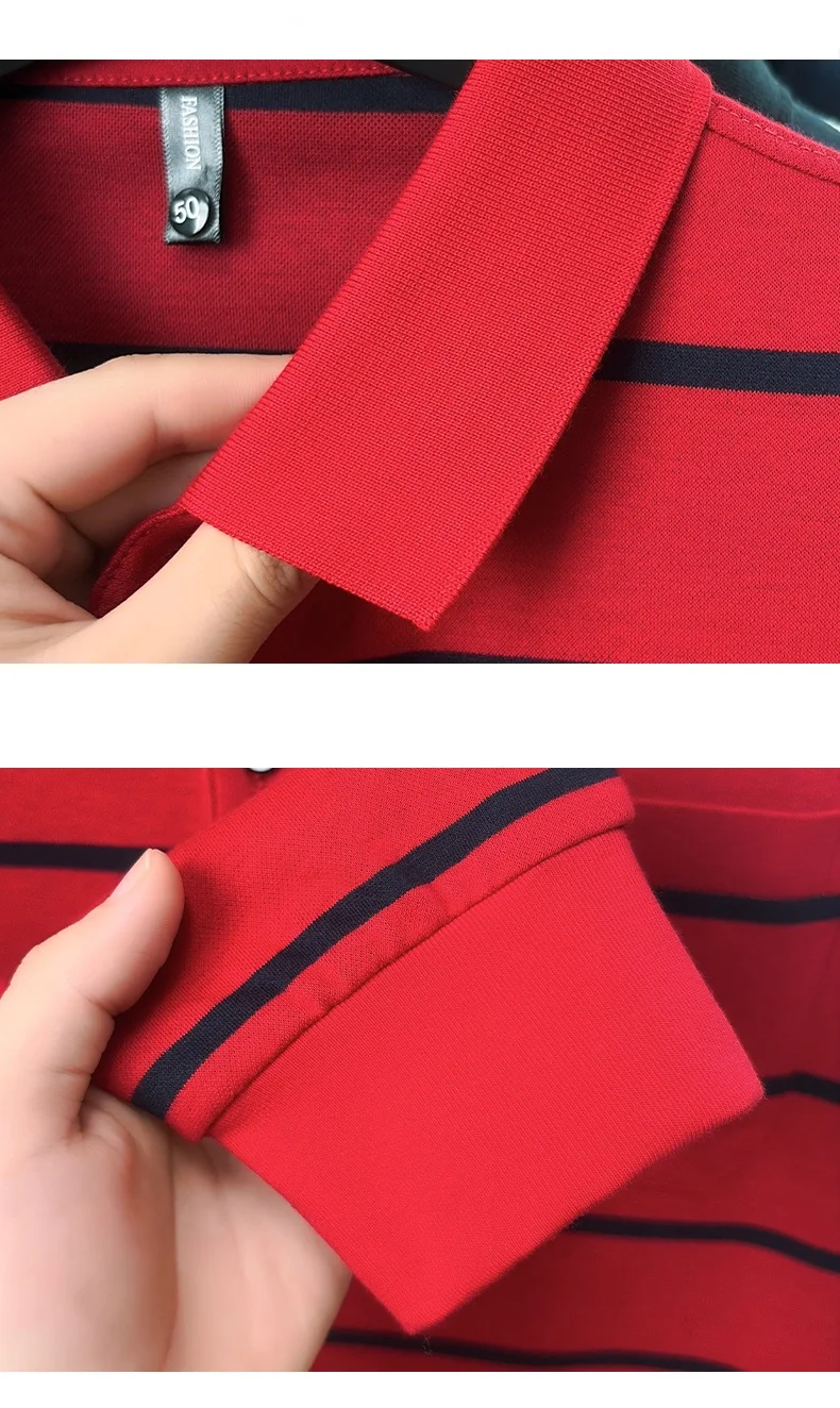 Leichtes Luxus-Poloshirt mit Streifenmuster, langen Ärmeln, für Herren, bequem, hochwertig, mit Tasche, neues lässiges T-Shirt, Frühling/Herbst, modisches Oberteil mit Kragen. – Detail 14