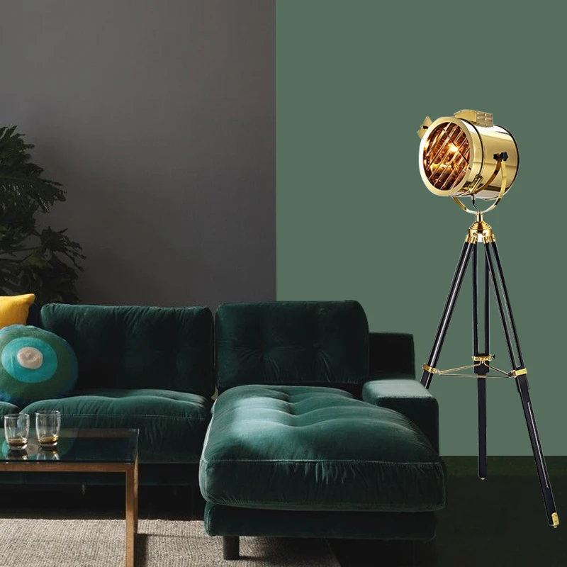 Nordic Vintage Industrial Style Creative Gold/Chrome Living Room Bedroom Exhibition Hall Solid Wood led Tripod floor lamp