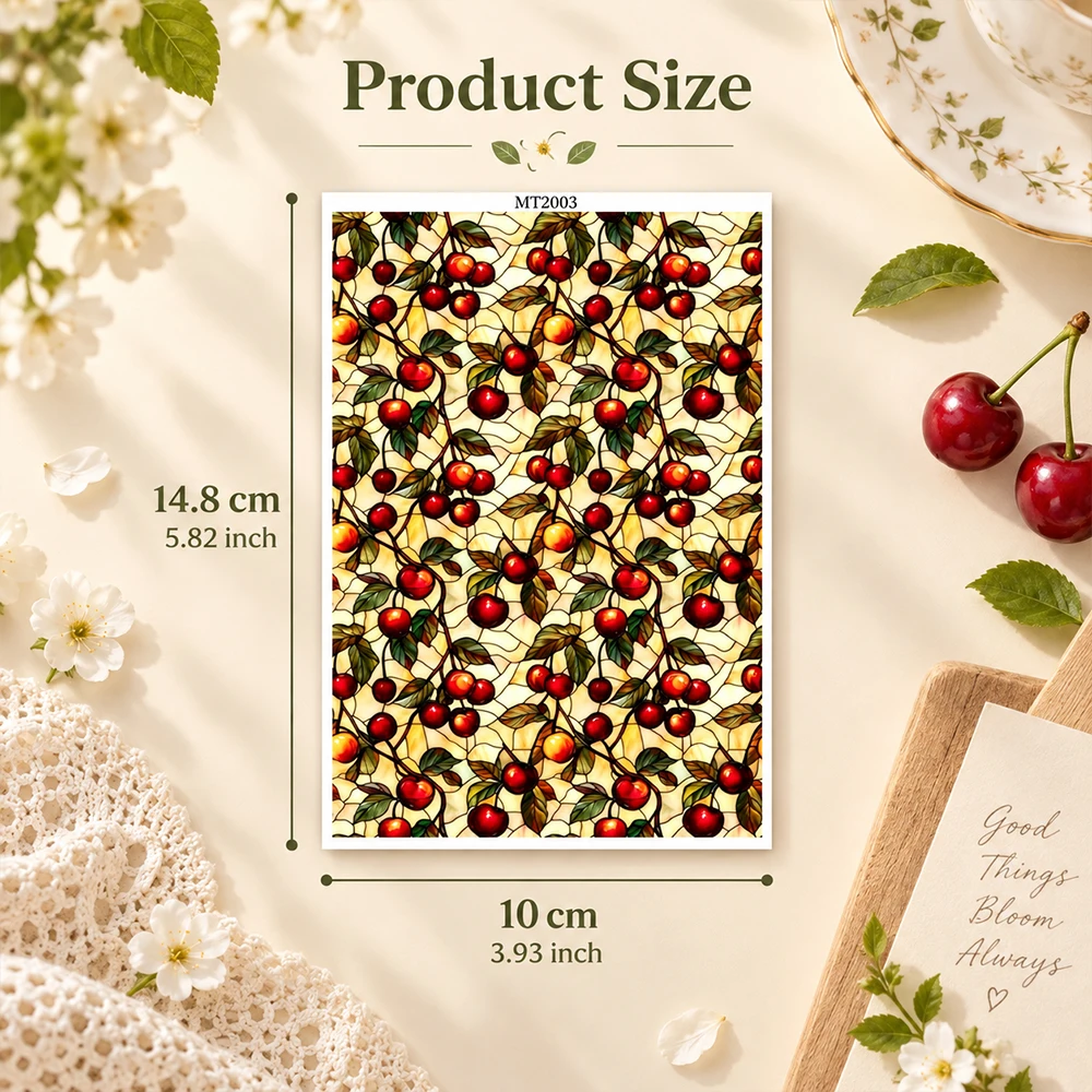 1pc Vintage Cherry Fruit Ploymer Clay Transfer Paper Stained Glass Style Pattern Water Solubale Stickers Ewarring Jewelry Making