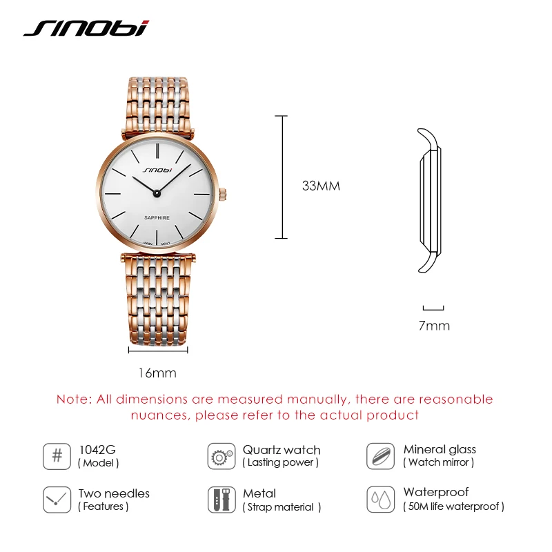 SINOBI Fashion Men\'s Watches Top Luxury Original Design Man Quartz Wrist Watches 5 Bar Waterproof New Golden Super Thin Clock