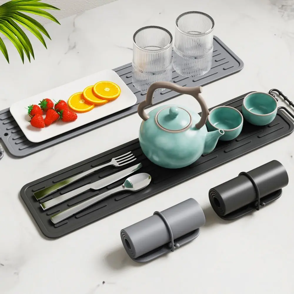 

Washable Long Non-slip Mat Sink Water Prevent Bundle Design Silicone Drain Pad Multifunctional Dish Drying Pads