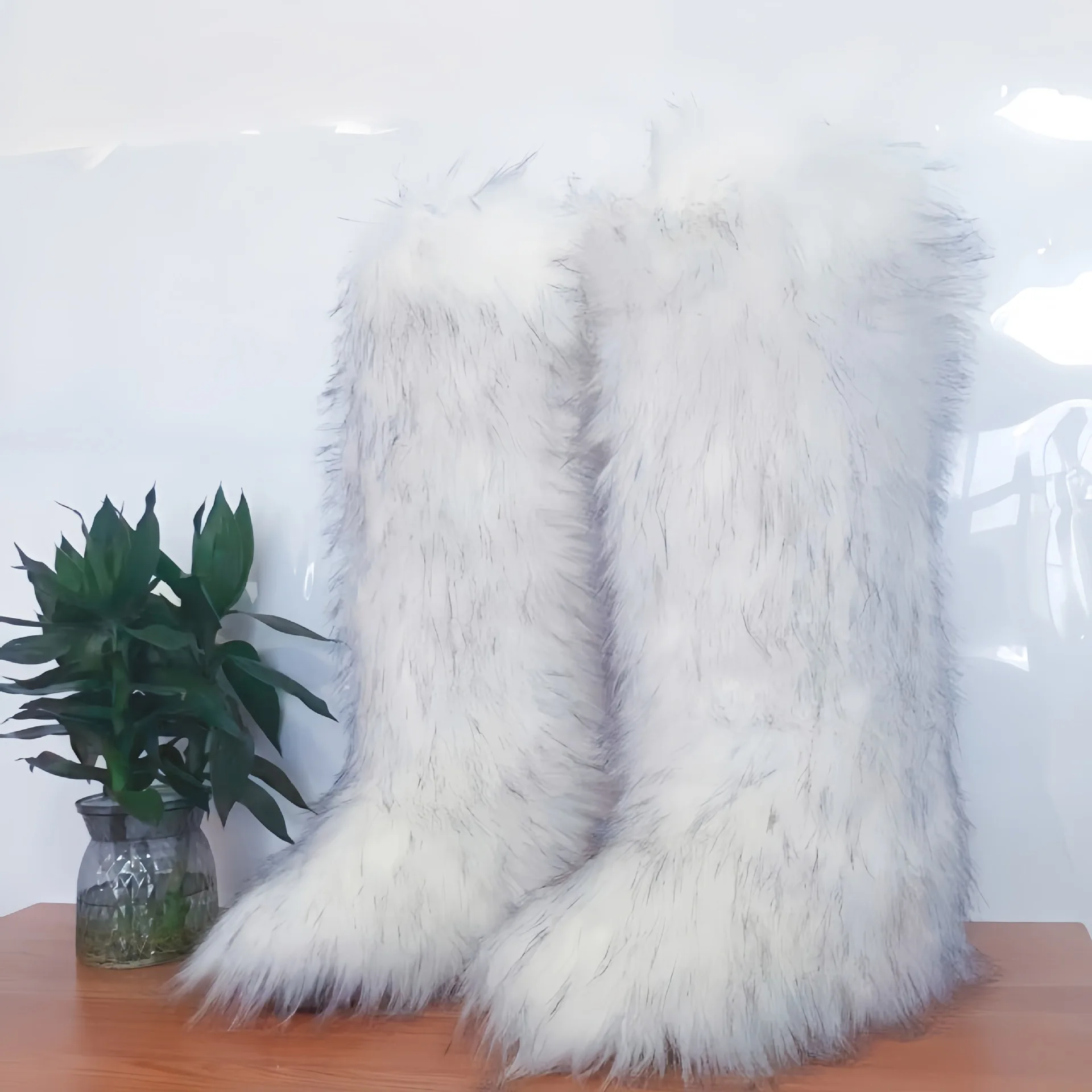 New Coming Over The Knee Thigh High Faux Fur Boots Fake Fur Tall Snow Boots for Women
