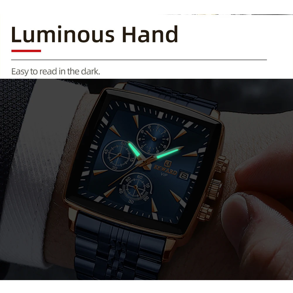 مكافأة 81100 العلامة التجارية موضة ساحة ساعة كوارتز رجالية فاخرة الصلب قطاع الأعمال التلقائي تاريخ كرونوغراف ساعات للرجل