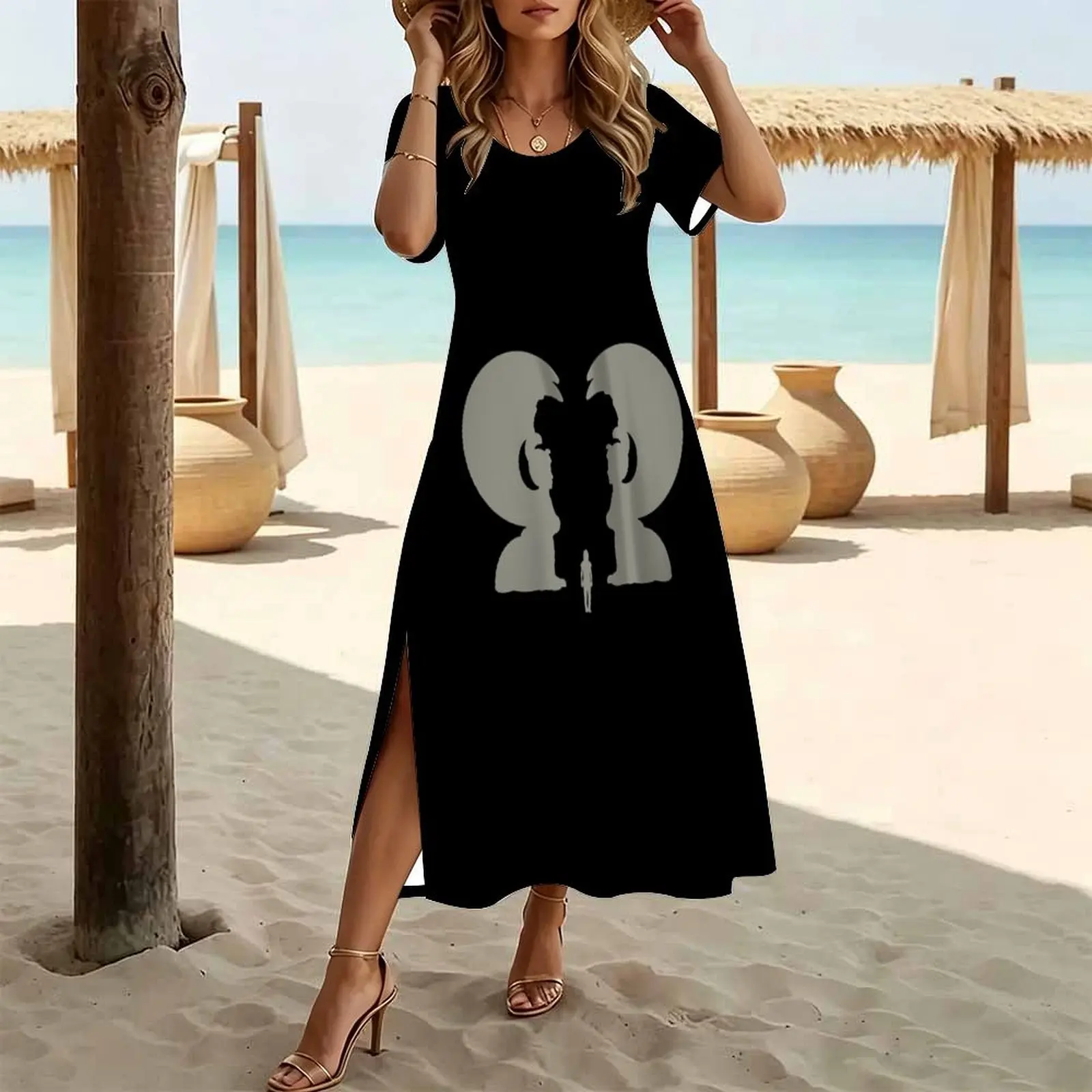 Neverending Story - The Sphinx Gate Women's Round Neck Short Sleeve Split Long Dress
