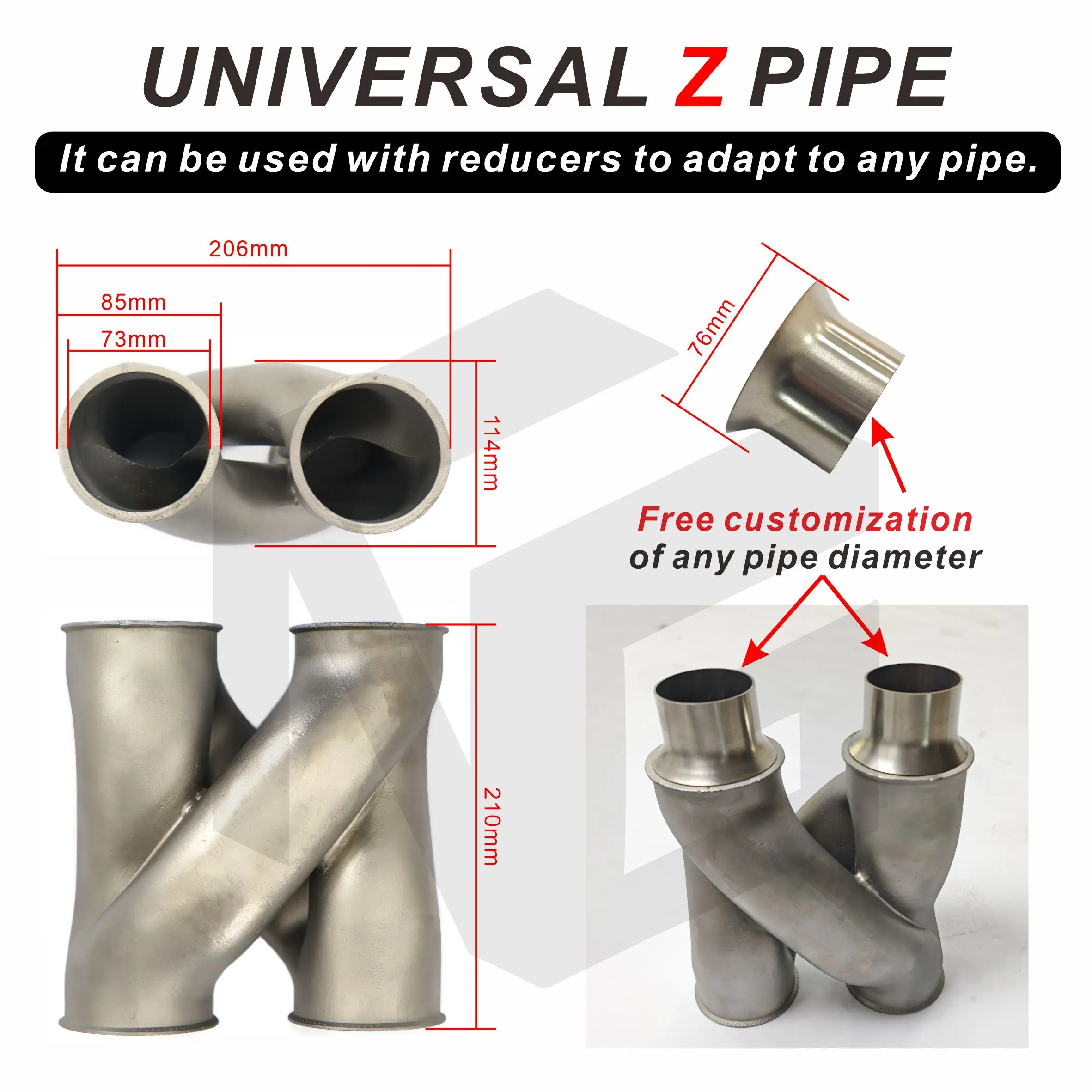 

ING exhaust Z-type pipe, suitable for all vehicle models, high quality, improves power, made of SS304 stainless steel.