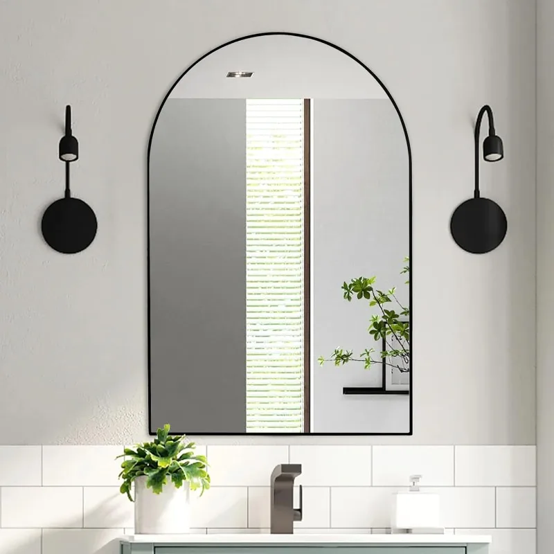 Black Arched Wall Mirror, Arch Bathroom Mirror 24 x 36 Inches Wall Mounted Mirror for Living Room, Bedroom