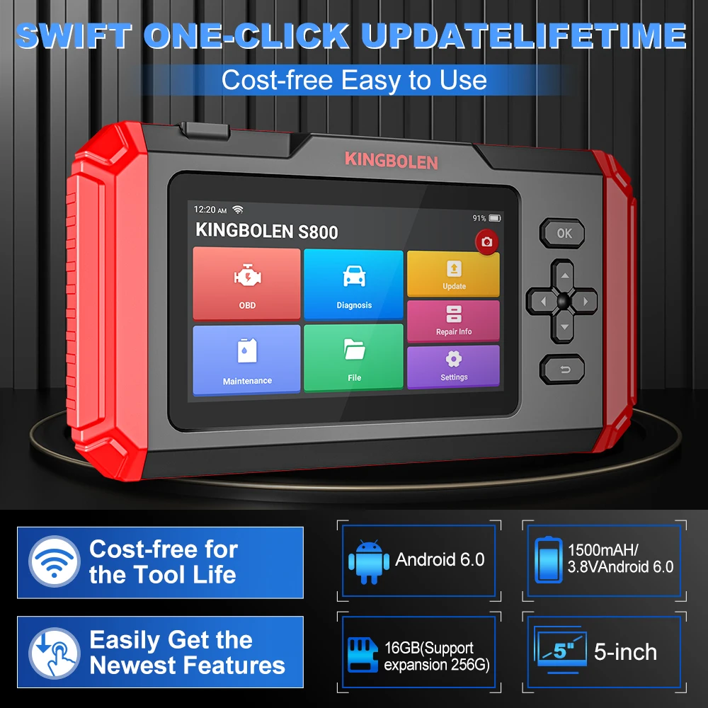 KINGBOLEN S800 5 inch Car Diagnostic Tool Full OBD2 Scanner 4 System 15 Resets Service SRS ABS ENG TCM Lifetime Free Update