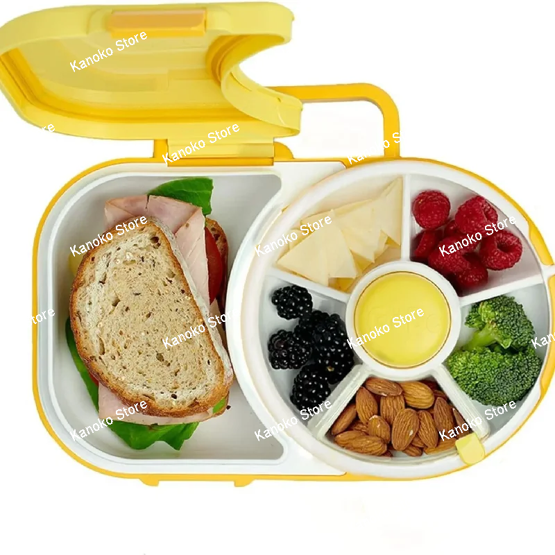 Scatola Bento per bambini Scatole per il pranzo rotanti Contenitore per snack rotante per bambini Spinner per snack per bambini Scatola per snack portatile con piatto di frutta rotante