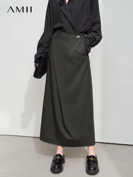 AMII Minimalist Half-body Skirt Women 2025 Spring New Elegant Commuter Anti-wrinkle Asymmetric A-line Slim Long Skirt 12541053