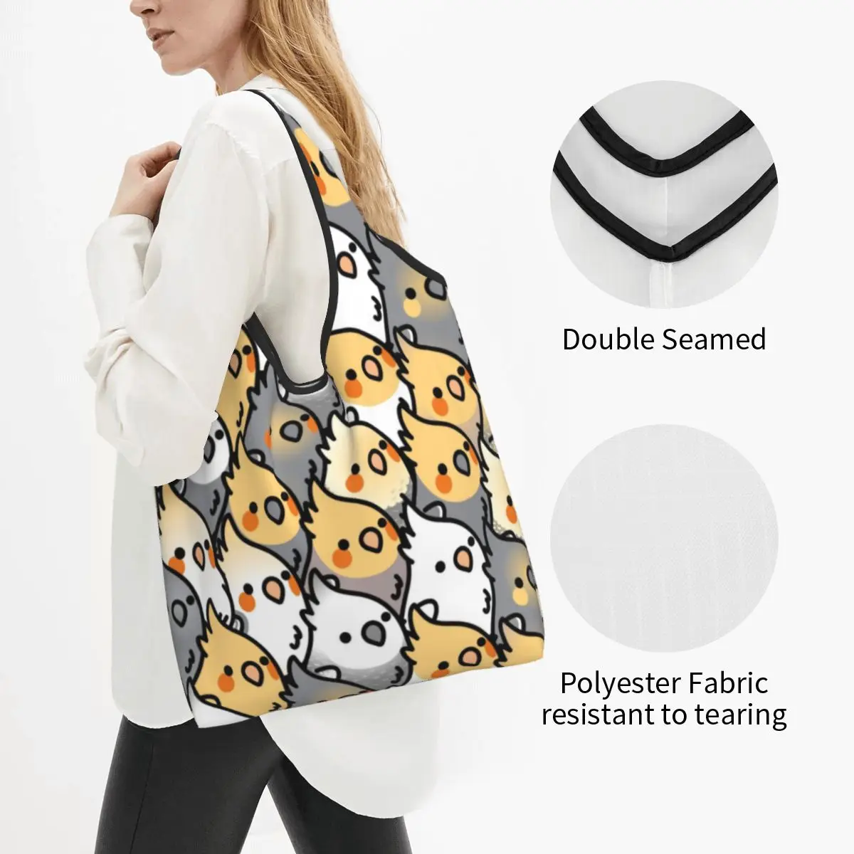 Chubby Cockatiel Party Grocery Tote Shopping Bag Women Funny Cute Parrot Birds Shopper Shoulder Bag Big Capacity Handbags